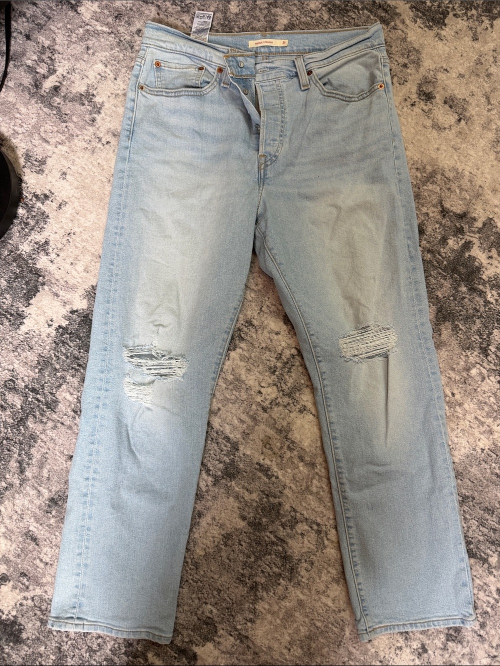 Levi's Light Blue Straight Jeans with Knee Rips